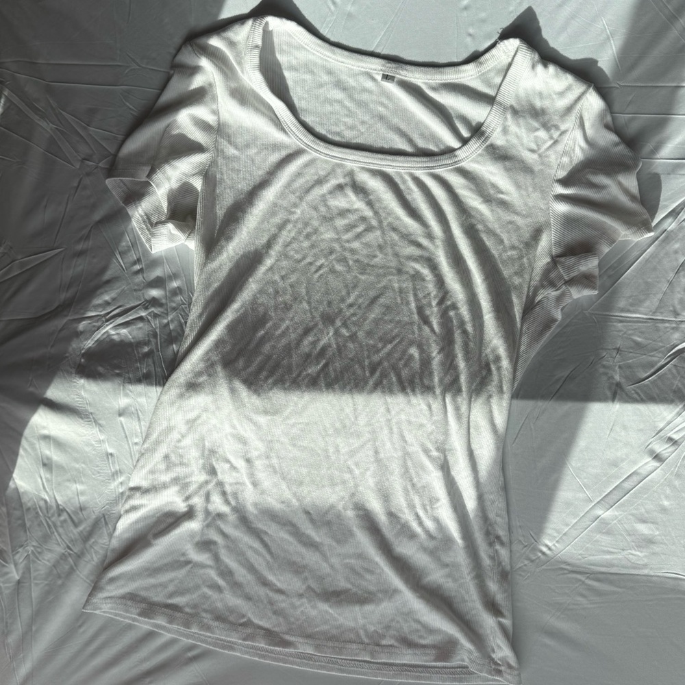 White Ribbed Scoop Neck Women's Tee